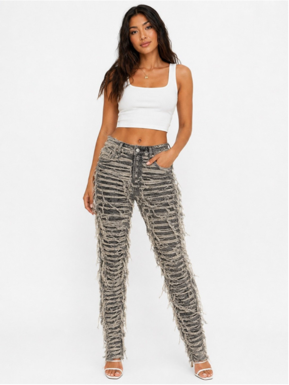 NWT AKIRA Grey Shredded Skinny Jeans